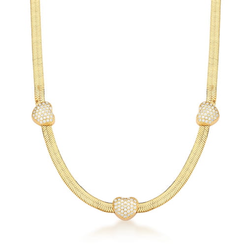 CHOKER LAMINADA COM CORAÇÕES ZIRCÔNIA BRANCA BANHADA A OURO