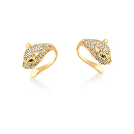 PIERCING DE ORELHA LEOPARDO COM ZIRCÔNIAS BRANCAS BANHADO A OURO