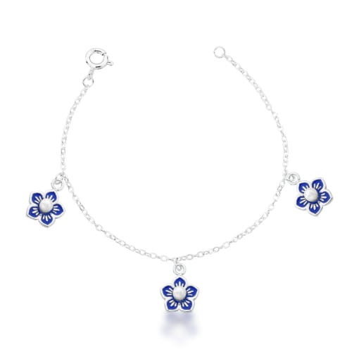 PULSEIRA KIDS COM TRÊS PINGENTES DE FLOR PRATA LISA