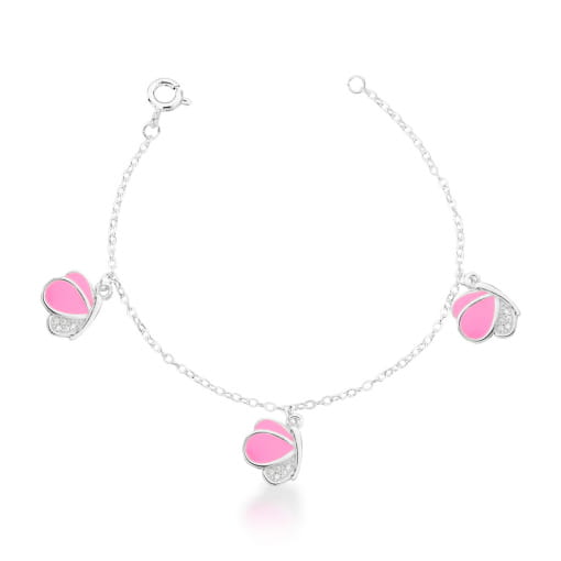 PULSEIRA KIDS COM TRÊS PINGENTES DE BORBOLETAS PRATA LISA