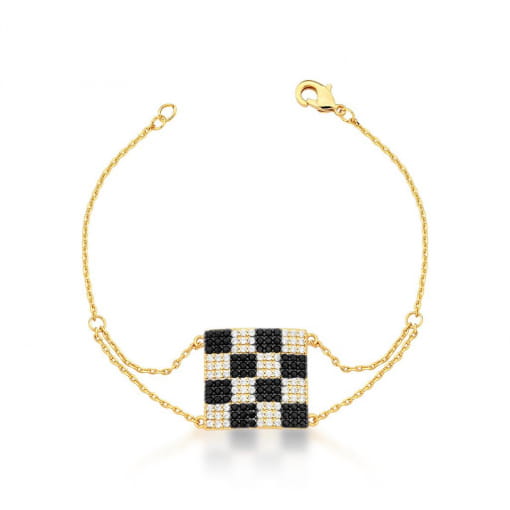 PULSEIRA COM PINGENTE QUADRADO XADREZ BANHADA A RÓDIO
