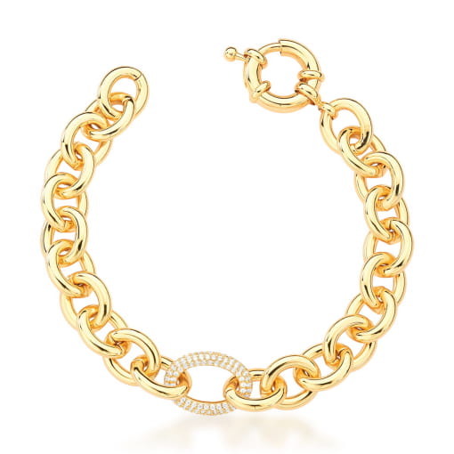 PULSEIRA COM ELOS OVAIS LISOS E CRAVEJADO BANHADA A OURO
