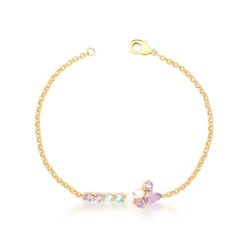 PULSEIRA COM CRISTAIS COLORIDOS E PÉROLA BANHADA A OURO