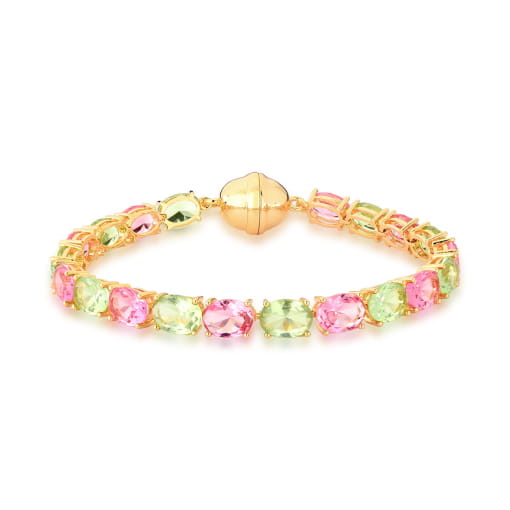 PULSEIRA COM CRISTAIS PRASIOLITA E ROSA BANHADA A OURO