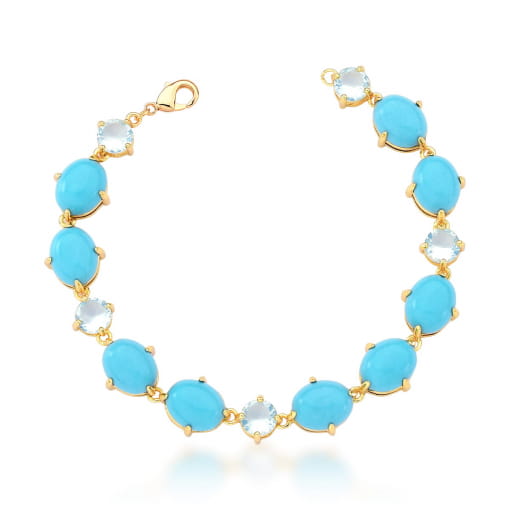 PULSEIRA COM CABOCHÕES OVAIS TURQUESA BANHADA A OURO