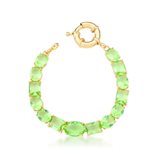 PULSEIRA COM CRISTAIS DIVERSOS PRASIOLITA BANHADA A OURO