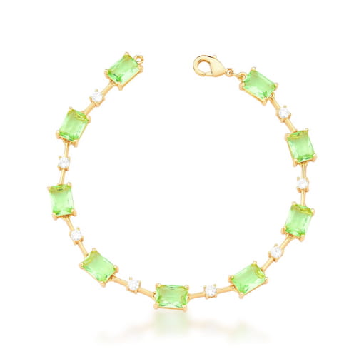 PULSEIRA COM CRISTAIS RETANGULAR PRASIOLITA BANHADA A OURO