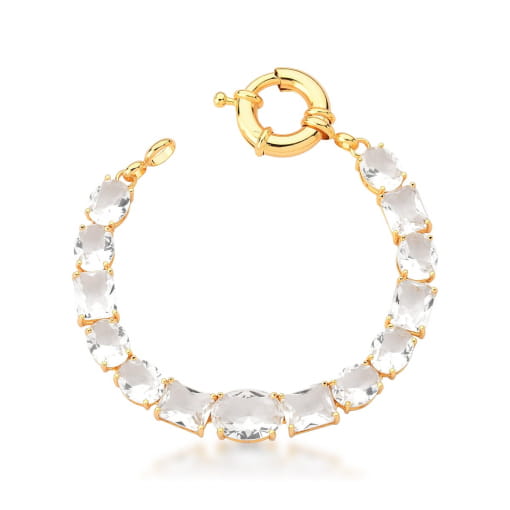 PULSEIRA COM CRISTAIS DIVERSOS INCOLOR BANHADA A OURO