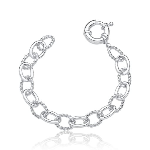 PULSEIRA COM ELOS TRANÇADOS E LISOS BANHADA A RÓDIO