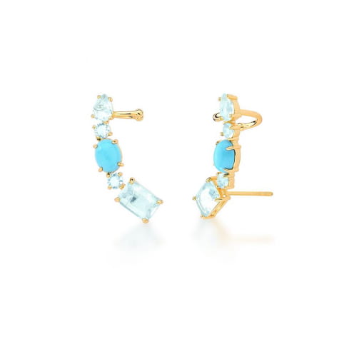 BRINCO EAR CUFF COM CABOCHÃO TURQUESA BANHADO A OURO