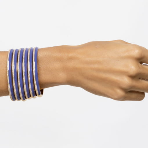 BRACELETE ESMALTADO AZUL E ZIRCÔNIAS BRANCAS BANHADO A OURO
