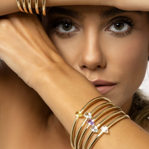 BRACELETE COM ZIRCÔNIA EM GOTA ÁGUA MARINHA BANHADO A OURO