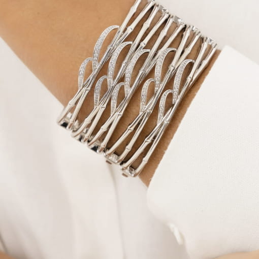 BRACELETE BAMBU E ZIRCÔNIAS BRANCAS BANHADO A RÓDIO