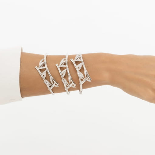 BRACELETE DUAS VOLTAS BAMBU E ZIRCÔNIAS BANHADO A RÓDIO