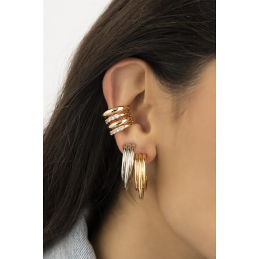 PIERCING DE ORELHA QUATRO FILEIRAS COM ZIRCÔNIAS BANHADO A OURO