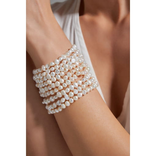 PULSEIRA TRÊS VOLTAS COM PÉROLA DE ÁGUA DOCE BANHADA A OURO