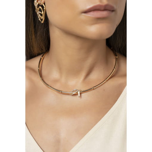 GARGANTILHA BAMBU COM ZIRCÔNIAS BRANCAS BANHADO A OURO
