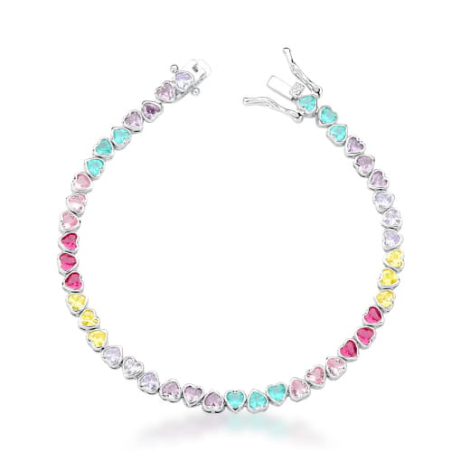 PULSEIRA RIVIERA E ZIRCÔNIAS CORAÇÕES COLORIDOS BANHADA A RÓDIO