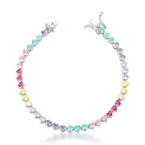 PULSEIRA RIVIERA E ZIRCÔNIAS CORAÇÕES COLORIDOS BANHADA A RÓDIO