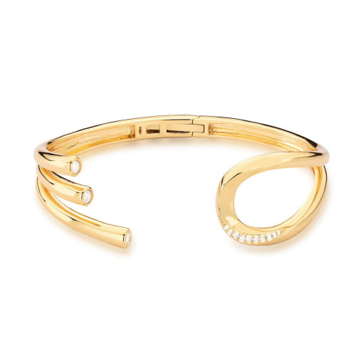 BRACELETE ABERTO COM ZIRCÔNIAS BRANCAS BANHADO A OURO