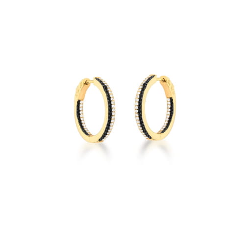 ARGOLA DUAS FILEIRAS COM ZIRCÔNIAS PRETO E BRANCO BANHADA A OURO