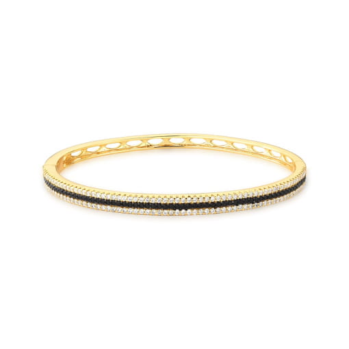 BRACELETE TRÊS FILEIRAS CRAVEJADAS PRETO E BRANCO BANHADA A OURO