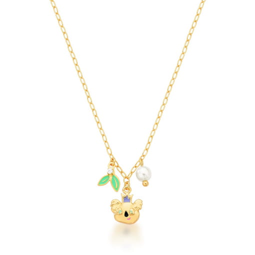 CORRENTE KIDS COM PINGENTE DE COALA E FOLHA BANHADA A OURO