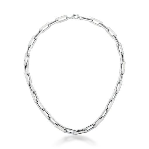 CHOKER COM ELOS RETANGULARES CRAVEJADOS BRANCOS BANHADO A RÓDIO