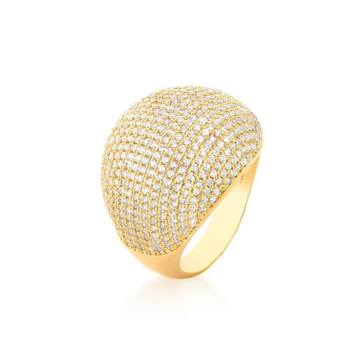 ANEL OVAL COM VINTE FILEIRAS DE ZIRCÔNIAS BRANCAS BANHADO A OURO