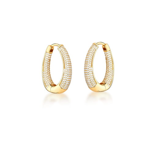 ARGOLA OVAL SETE FILEIRAS COM ZIRCÔNIAS BRANCAS BANHADA A OURO