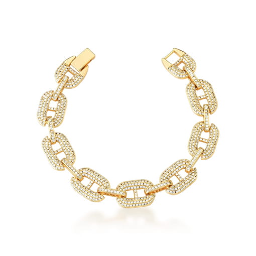 PULSEIRA COM ELOS LACRES CRAVEJADOS DE ZIRCÔNIAS BANHADA A OURO