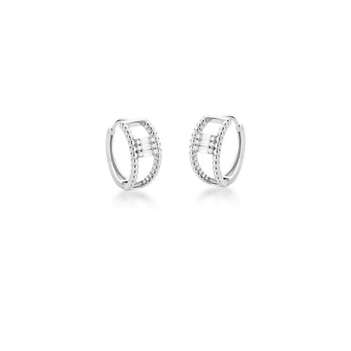 ARGOLA COM ZIRCÔNIAS BAGUETES BRANCAS PRATA RODINADA