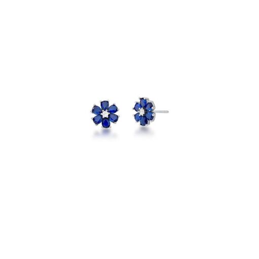 BRINCO DE FLOR COM ZIRCÔNIAS DE GOTA SAFIRA PRATA RODINADA