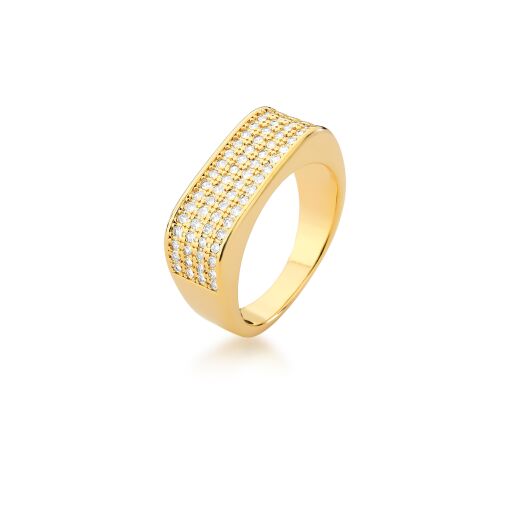ANEL CRAVEJADO DE ZIRCÔNIAS BANHADO A OURO