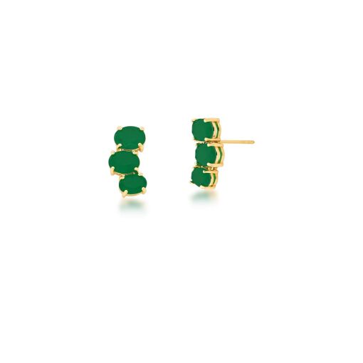 BRINCO EAR CUFF COM CRISTAIS OVAIS ESMERALDA BANHADO A OURO