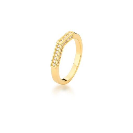ANEL TRIANGULAR CRAVEJADO COM ZIRCÔNIAS BANHADO A OURO