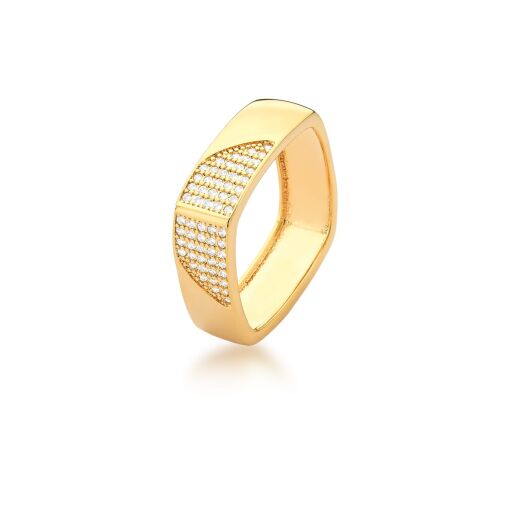 ANEL CRAVEJADO DE ZIRCÔNIA BANHADO A OURO