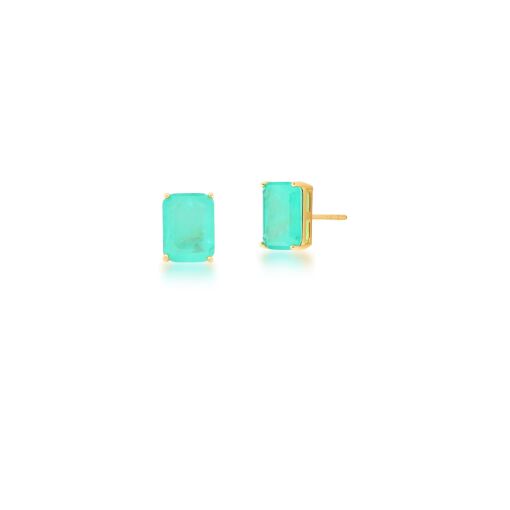 BRINCO COM CRISTAL RETANGULAR BANHADO A OURO