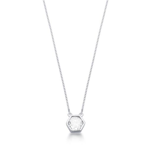 COLAR COM PINGENTE GEOMETRICO CRISTAL PRATA LISA