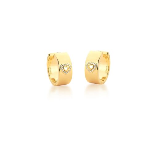 ARGOLA COM CORAÇÃO VAZADO E BRANCO BANHADA A OURO