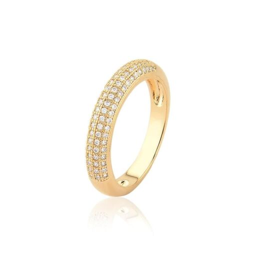 ANEL QUATRO FILEIRAS COM ZIRCÔNIAS BRANCAS BANHADO A OURO
