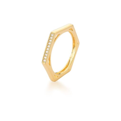 ANEL BASICO ZIRCONIA 1 LINHA FRENTE 2MM BAN. DOURADO