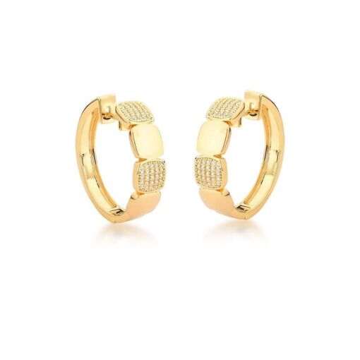 ARGOLA COM QUADRADOS LISOS E CRAVEJADOS BANHADO A OURO