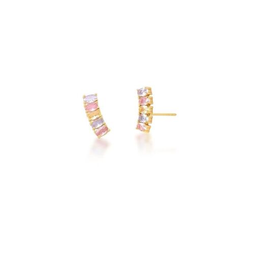 BRINCO EAR CUFF COM ZIRCÔNIAS OVAIS COLORIDAS BANHADO A OURO