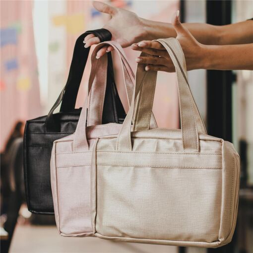 BOLSA REVENDEDORA 21X29CM COM BOLSOS LINHO CHAMPAGNE