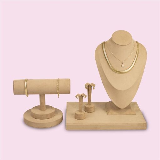 KIT EXPOSITOR PARA JOIAS CAMEL NAVETE 6 PEÇAS