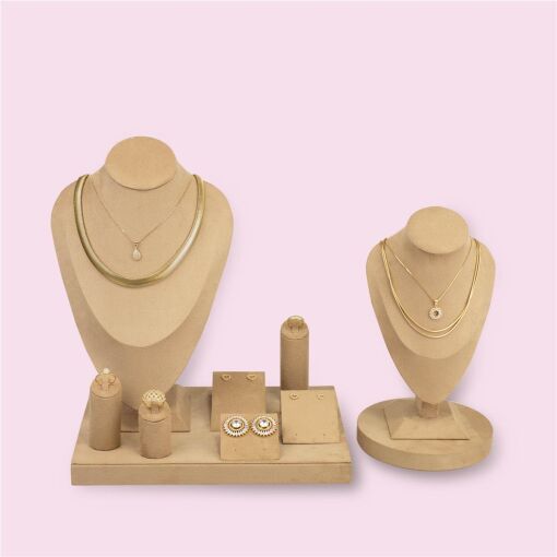 KIT EXPOSITOR PARA JOIAS CAMEL NAVETE 10 PEÇAS PLUS