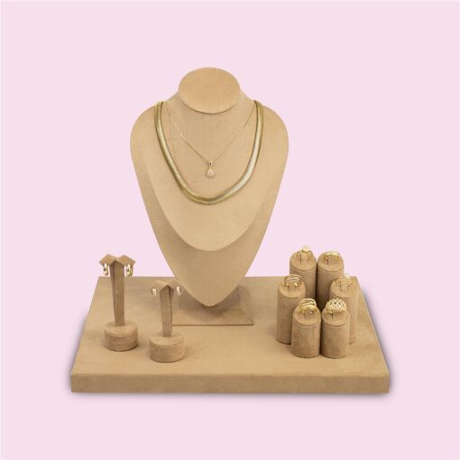 KIT EXPOSITOR PARA JOIAS CAMEL NAVETE 10 PEÇAS