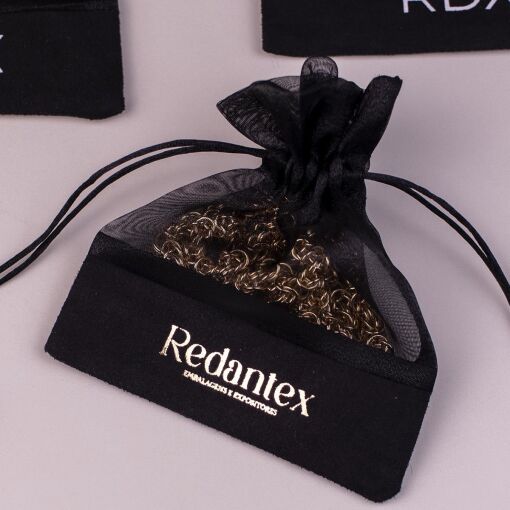 EMBALAGEM HOT STAMPING ORGANZA + CAMURÇA VALOR UNIT. P/ 300 UN.