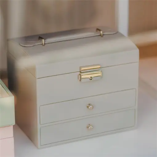 PORTA-JOIAS EXCLUSIVE PREMIUM DUPLO COM ALÇA CINZA